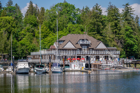 Vancouver, British Columbia - May 27, 2023: Views of the Vancouver Rowing Club building at Stanley Park.のeditorial素材