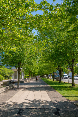 Vancouver, British Columbia - May 27, 2023: Beautiful street scenes in Vancouver's west downtown.のeditorial素材