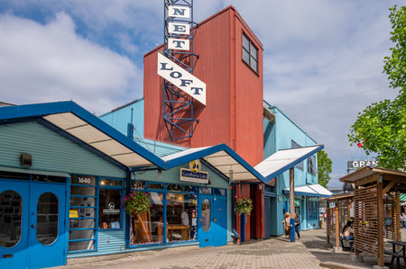 Vancouver, British Columbia - May 27, 2023: Views of Vancouver's landmark attraction - Granville Island Public Market, restaurants, and shops.のeditorial素材