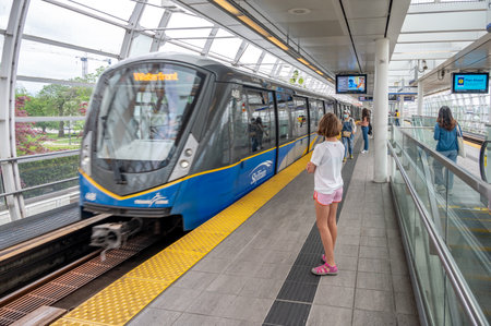 Vancouver, British Columbia - May 27, 2023: Views of the Main Street Science World sky train station.のeditorial素材