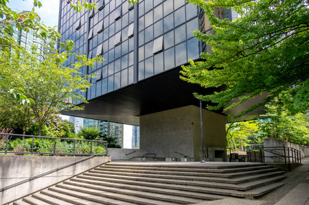 Vancouver, British Columbia - May 27, 2023: Views of the landmark Qube building in Vancouver's downtown.のeditorial素材