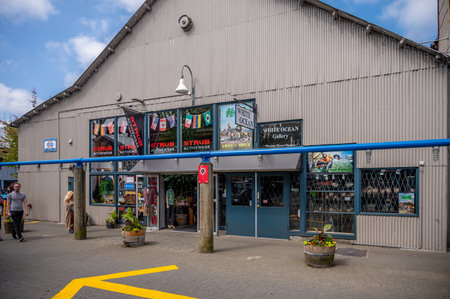 Vancouver, British Columbia - May 27, 2023: Views of Vancouver's landmark attraction - Granville Island Public Market, restaurants, and shops.のeditorial素材