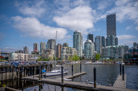 Vancouver, British Columbia - May 27, 2023: Views of Vancouver's landmark attraction - Granville Island Public Market, restaurants, and shops.のeditorial素材