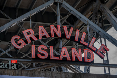 Vancouver, British Columbia - May 27, 2023: Views of Vancouver's landmark attraction - Granville Island Public Market, restaurants, and shops.のeditorial素材