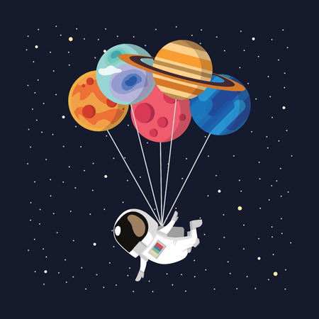 astronaut with balloon vectorのイラスト素材