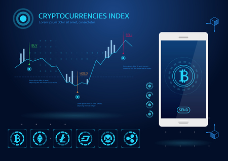 Cryptocurrency index rate mining technology mobile phone vectorのイラスト素材