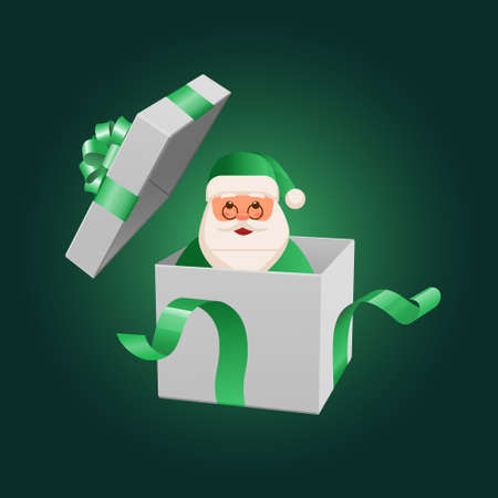 Christmas background design. Santa Claus in gift box. Santa says happy New Yearのイラスト素材