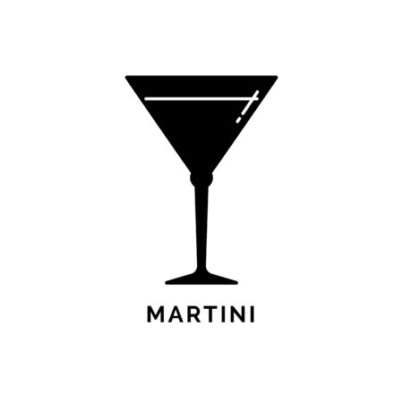 Illustration with silhouette glass martini. Isolated object. Italian beverage label. White background. Design concept party, celebration. Modern sign.のイラスト素材