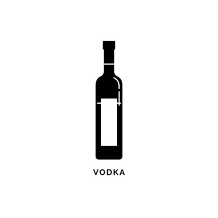 Bottle vodka silhouette. Alcohol drink drawing. Black white. Decoration element. Bar menu design.のイラスト素材