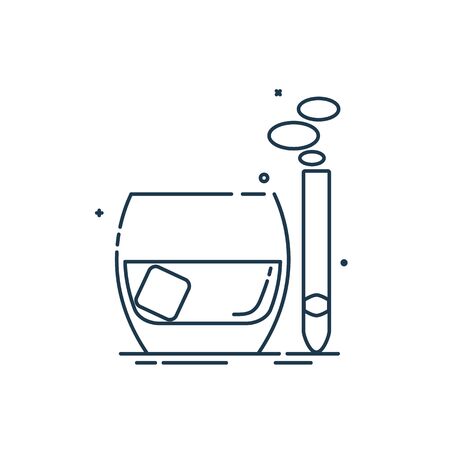 Whiskey glass and steaming cigar. Alcohol and smoking. Alcoholic beverage. Isolated sign. Trendy design. Minimalism simplicity sign. Relaxation illustration isolated white background. Outline object.
のイラスト素材