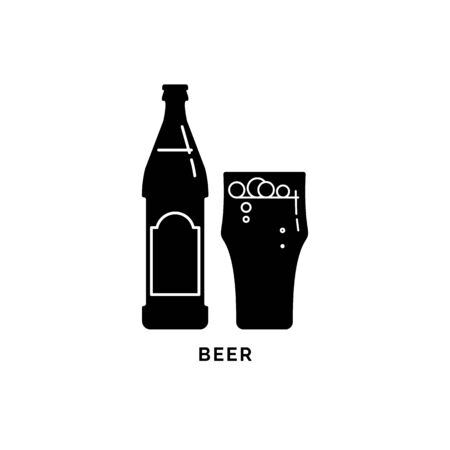 Illustration with silhouette bottle and glass beer. Isolated object. Alcohol beverage label. White background. Design concept party, celebration. Modern sign.
のイラスト素材