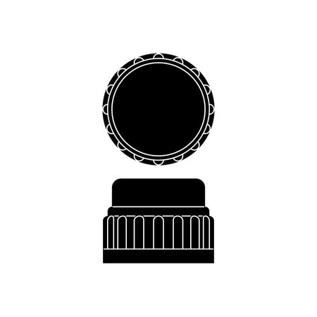 Design bottle cap in the form of an element. View from the top. Isolated object. Black shape in the sample of a circle. Beverage symbol isolated illustration on white background.のイラスト素材