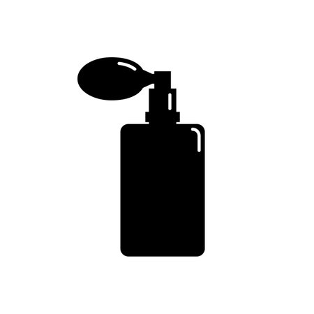 Perfume bottle isolated icon on white background. Illustration design in form of silhouette with thin white lines. Isolated icon in flat style on background. Spray system. Female cosmetic business.のイラスト素材