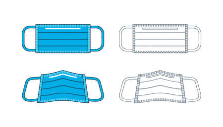 Medical mask for protection for healthcare design. Safety breathing guise. Face protect. Respiratory element for virus quarantine. Flat design isolated color illustration on white background.のイラスト素材