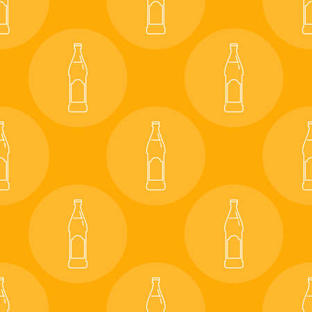 Seamless pattern of bottles of beer in flat style in form of thin lines. In the form of background is circle of color drinks. Isolated object design beverage. Simple icon for restaurant, pub, party.のイラスト素材