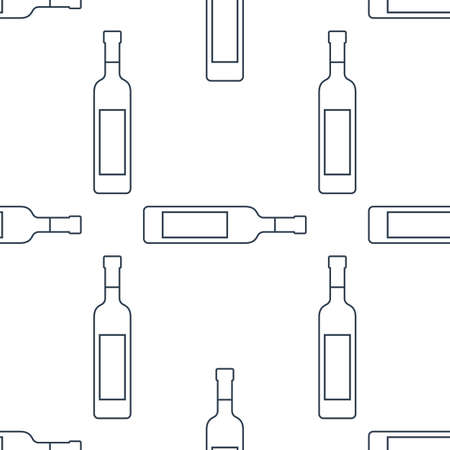 Vodka bottles seamless pattern. Line art style. Outline image. Black and white repeat template. Party drinks concept. Illustration on white background. Flat design style for any purposes.のイラスト素材