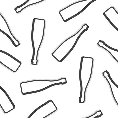 Vinous bottles with shadow seamless pattern. Wine beverage. Line art style. Outline repeat template. Party drinks concept. Illustration on white background. Flat design style for any purposes.のイラスト素材