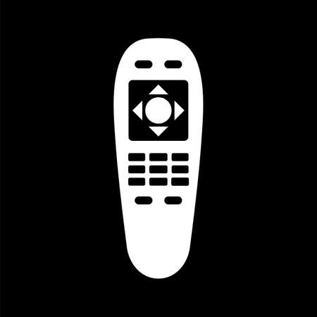 Remote control. Technology communication switch button. Program device. Wireless keyboard. Isolated flat illustration on black background. White contour line. Universal electronic controller.のイラスト素材