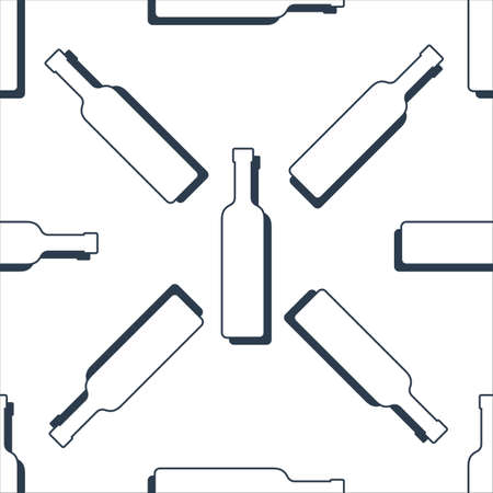 Vodka bottles seamless pattern. Line art style. Outline image. Black and white repeat template. Party drinks concept. Illustration on white background. Flat design style for any purposes.のイラスト素材
