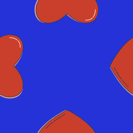 Line art seamless pattern in the form of a red heart on blue background. Romance graphic texture....