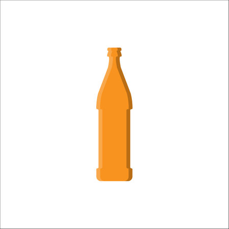 Beer bottle. Alcoholic drink for parties and celebrations. Simple shape isolated with shadow and light. Colored illustration on white background. Flat design style for any purposes.のイラスト素材