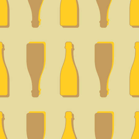 Champagne bottles seamless pattern. line art style. Colored repeat template. party drinks concept. Illustration on color background. Flat design style for any purpose.のイラスト素材