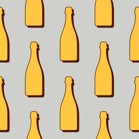 Champagne bottles seamless pattern. line art style. Colored repeat template. party drinks concept. Illustration on color background. Flat design style for any purpose.のイラスト素材