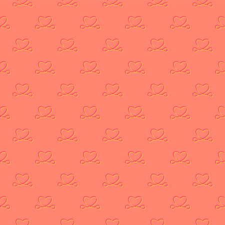 Line art seamless pattern in the shape of a heart on color background. Romance graphic texture....