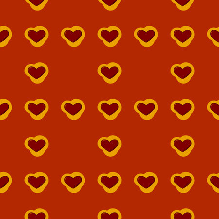 Line art seamless pattern in the form of a red heart on color shape. Romance graphic texture....