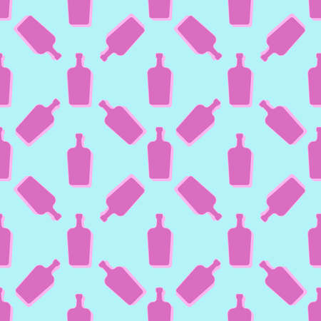 Liquor bottles seamless pattern. line art style. outline image. color repeat template. party drinks concept. illustration on background. Flat design style for any purpose.のイラスト素材