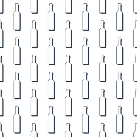 Vodka bottles seamless pattern. Line art style. Outline image. Black and white repeat template. Party drinks concept. Illustration on white background. Flat design style for any purposes.のイラスト素材