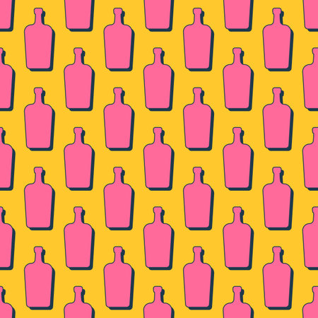 Liquor bottles seamless pattern. line art style. outline image. color repeat template. party drinks concept. illustration on background. Flat design style for any purpose.のイラスト素材