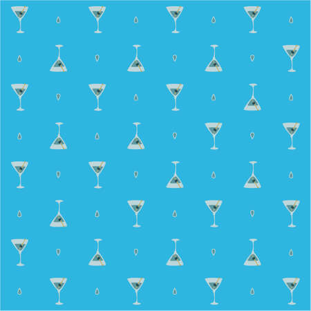Martini glass with olive and skewer seamless pattern. Doodle style. Color hand drawn image. Repeat template. party drinks concept. freehand drawing. Cartoon sketch graphic design.のイラスト素材