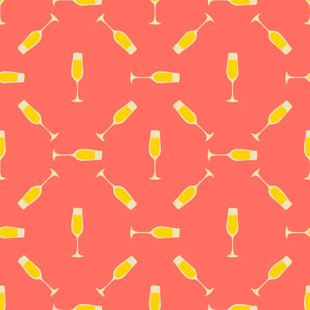 Champagne glass seamless pattern, great design for any purpose. Doodle style. hand drawn image. color repeat template. party drinks concept. freehand drawing. Cartoon sketch graphic design.のイラスト素材