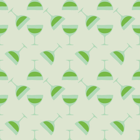 Vermouth glass seamless pattern, great design for any purpose. Doodle style. hand drawn image. color repeat template. party drinks concept. freehand drawing. Cartoon sketch graphic design.のイラスト素材