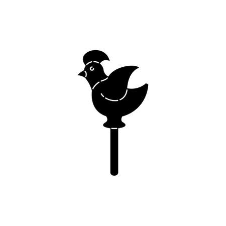 Candy lollipop. silhouette cockerel. Sugar caramel. Bird with scallopon stick. Black white illustration. Sweet cute treat. isolated object. Flat style shape with contour lines.のイラスト素材