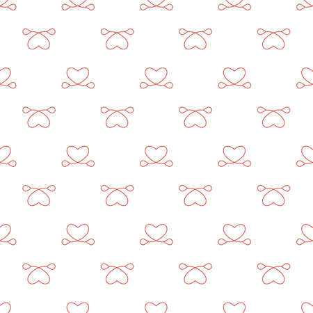 Line art seamless pattern in the shape of a heart on a white background. Romance graphic texture. holiday celebration concept. decorative print. geometric bright wallpaper. Red contour line.のイラスト素材