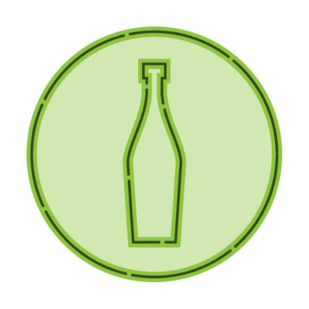 Illustration of bottle of vermouth in flat style in form of thin lines. In the form of background is a circle of color drinks. Isolated object design beverage. Simple icon for restaurant, pub, party.のイラスト素材