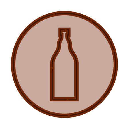 Illustration of bottle of brandy in flat style in form of thin lines. In the form of background is a circle of color drinks. Isolated object design beverage. Simple icon for restaurant, pub, party.のイラスト素材