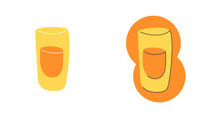 Rum glass on white background. Cartoon sketch graphic design. flat style. Conditional colored hand drawn image. Party drink concept for restaurant, cafe. freehand. Two kinds of illustration.のイラスト素材