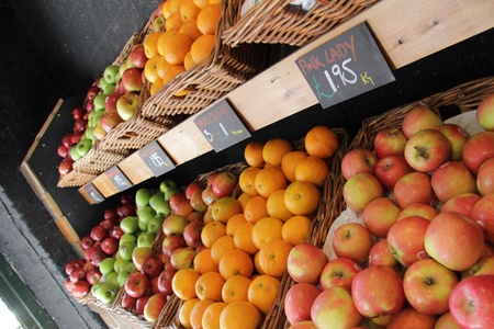 Colourful range of fruits on standの写真素材