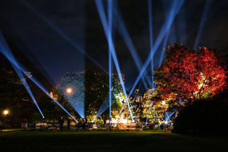 Lightbeams and Lightshow in the Parkの写真素材