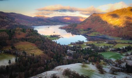 Sunset on Ullswater, Lake District National Park, UKの写真素材