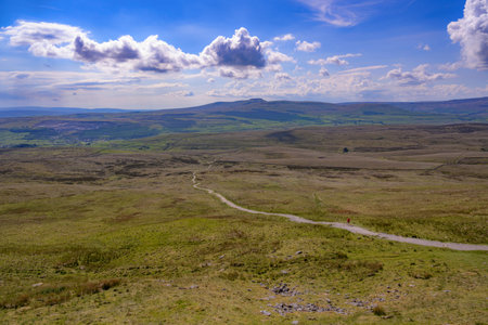 View towards Ingleborough from Pen-y-ghent, Yorkshire Dalesの写真素材