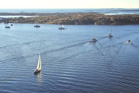 Several Boats in a Swedish Summer setting. Archipelago.の写真素材