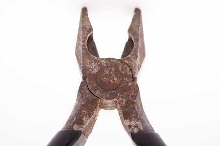 Macro detail of a pair of old pliers.