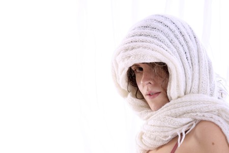 Beautiful woman on white backgroundの写真素材