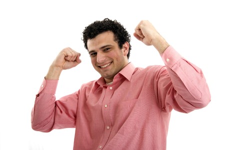 casual man symbolizing victoryの写真素材