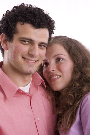 young couple together portrait isolated on whiteの写真素材