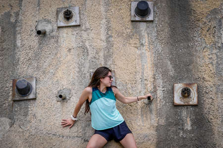 happy girl doing sports and exerciseの写真素材